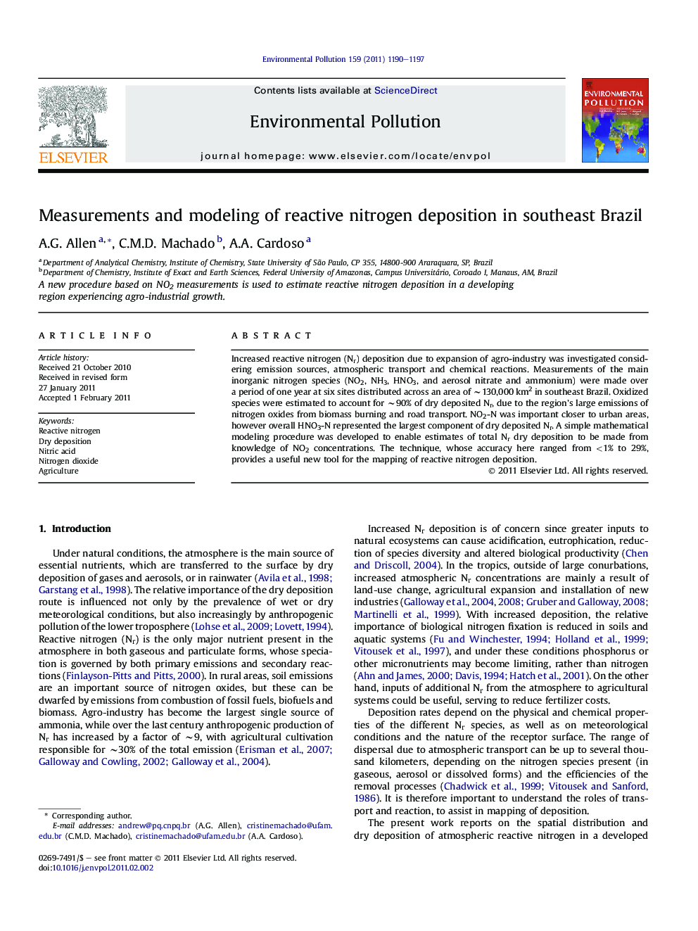 Measurements and modeling of reactive nitrogen deposition in southeast Brazil