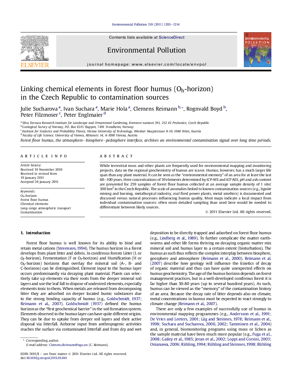 Linking chemical elements in forest floor humus (Oh-horizon) in the Czech Republic to contamination sources