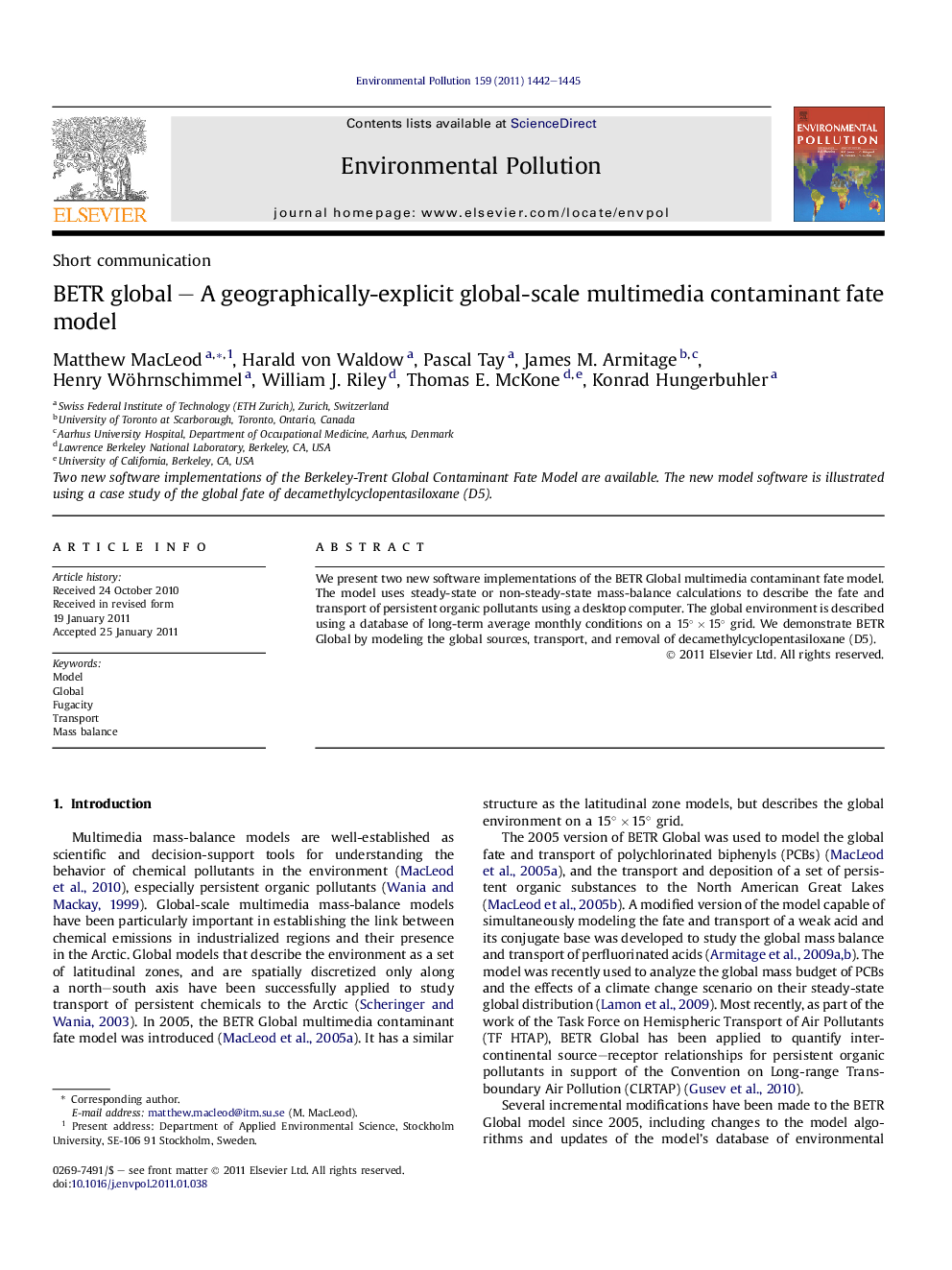 BETR global – A geographically-explicit global-scale multimedia contaminant fate model