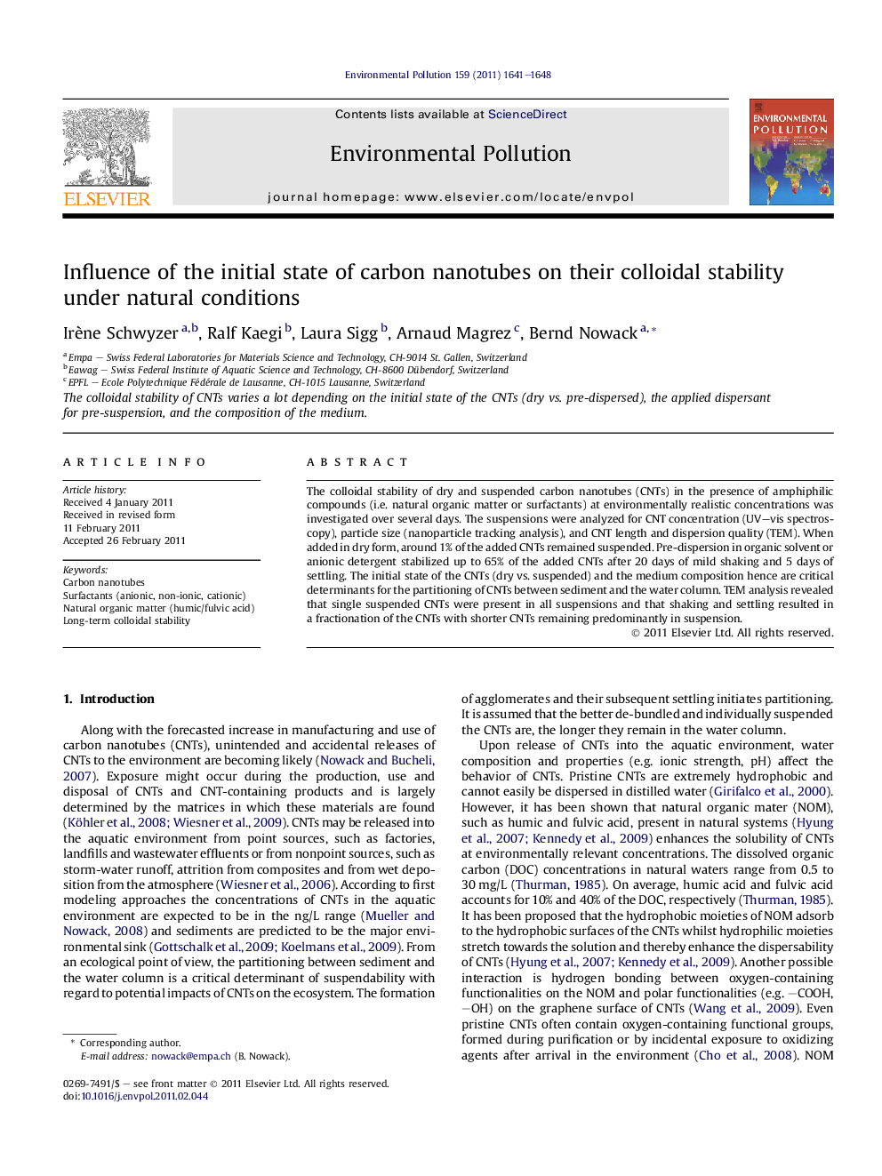 Influence of the initial state of carbon nanotubes on their colloidal stability under natural conditions