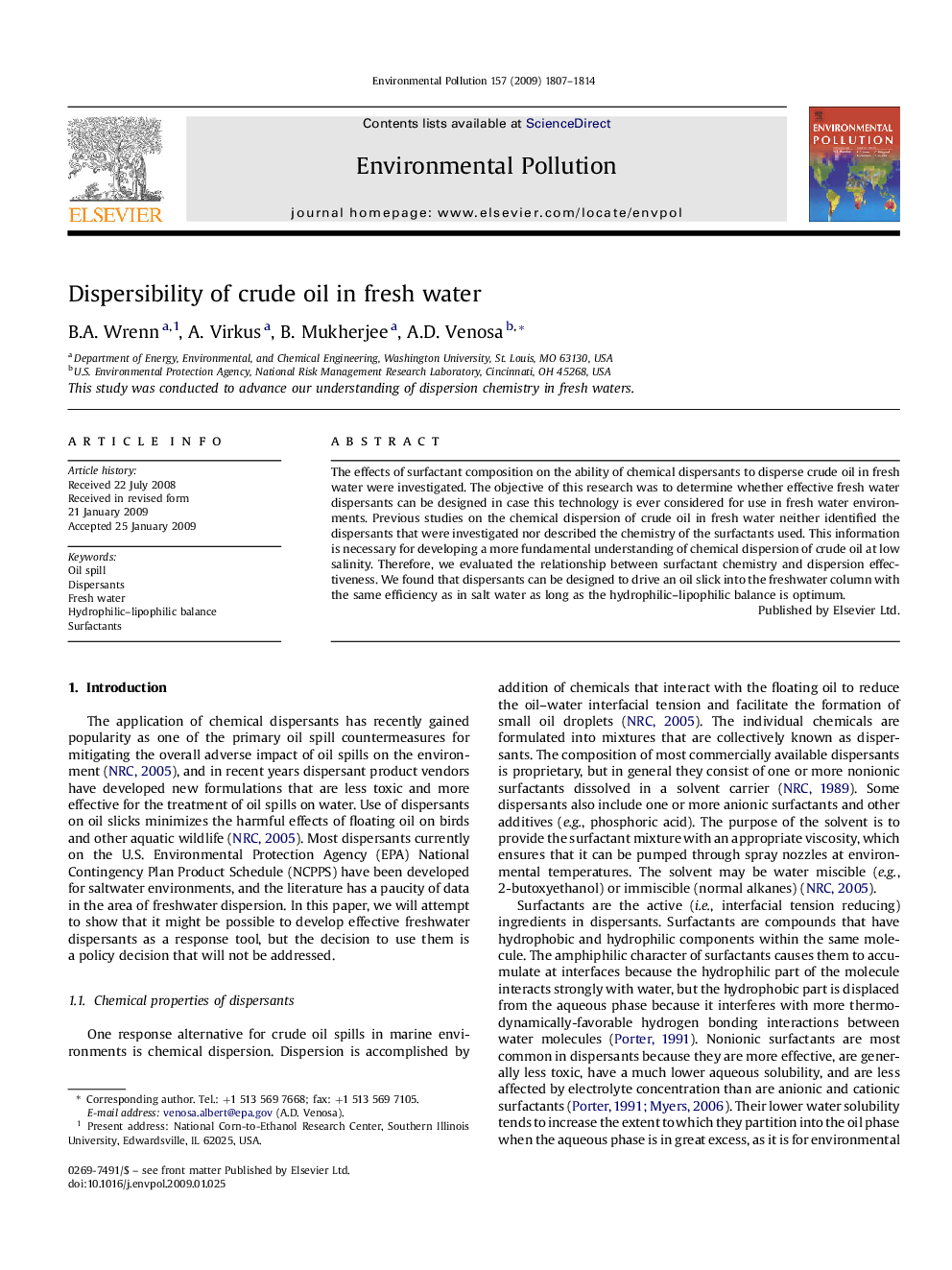 Dispersibility of crude oil in fresh water