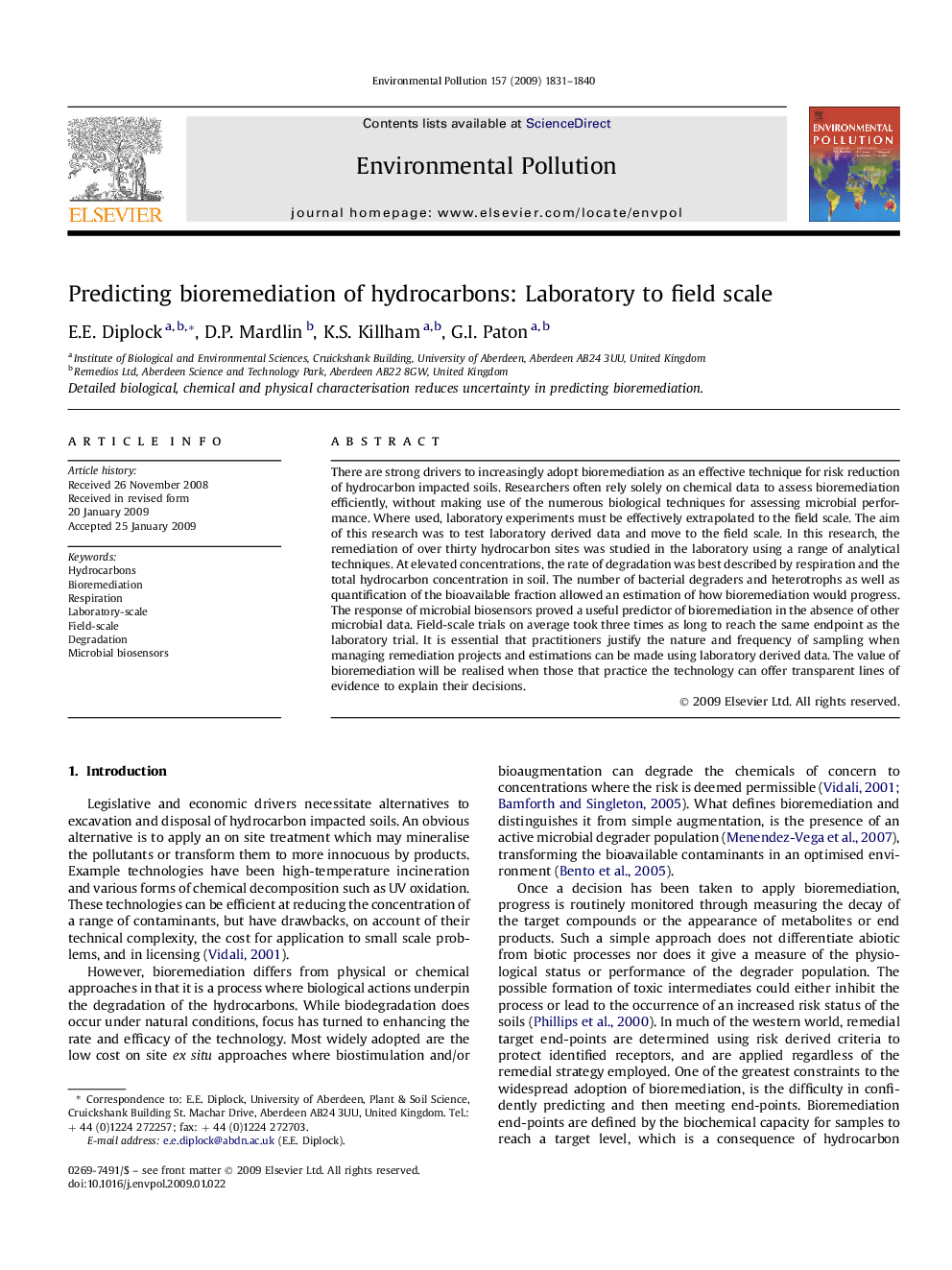 Predicting bioremediation of hydrocarbons: Laboratory to field scale