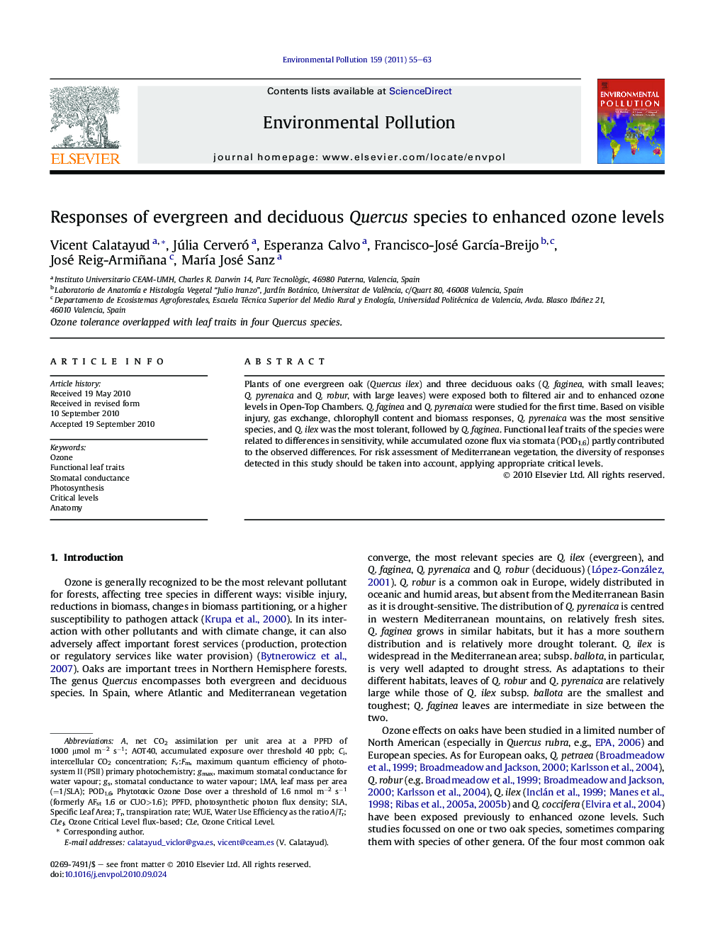 Responses of evergreen and deciduous Quercus species to enhanced ozone levels