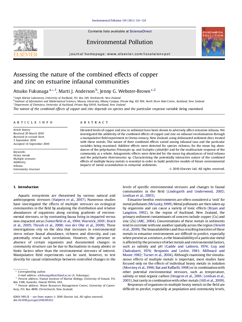 Assessing the nature of the combined effects of copper and zinc on estuarine infaunal communities