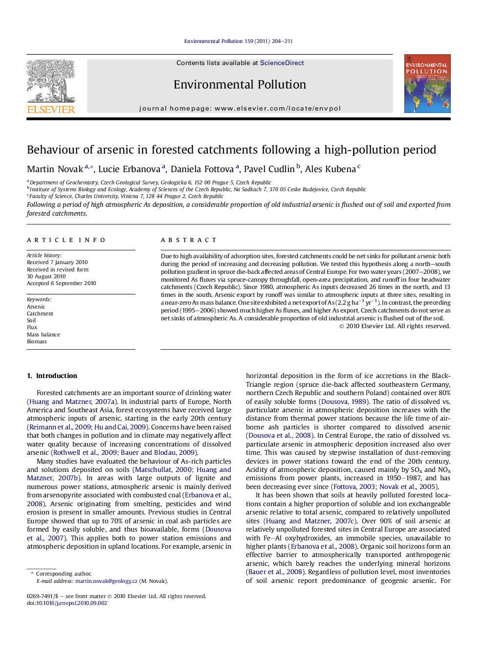 Behaviour of arsenic in forested catchments following a high-pollution period