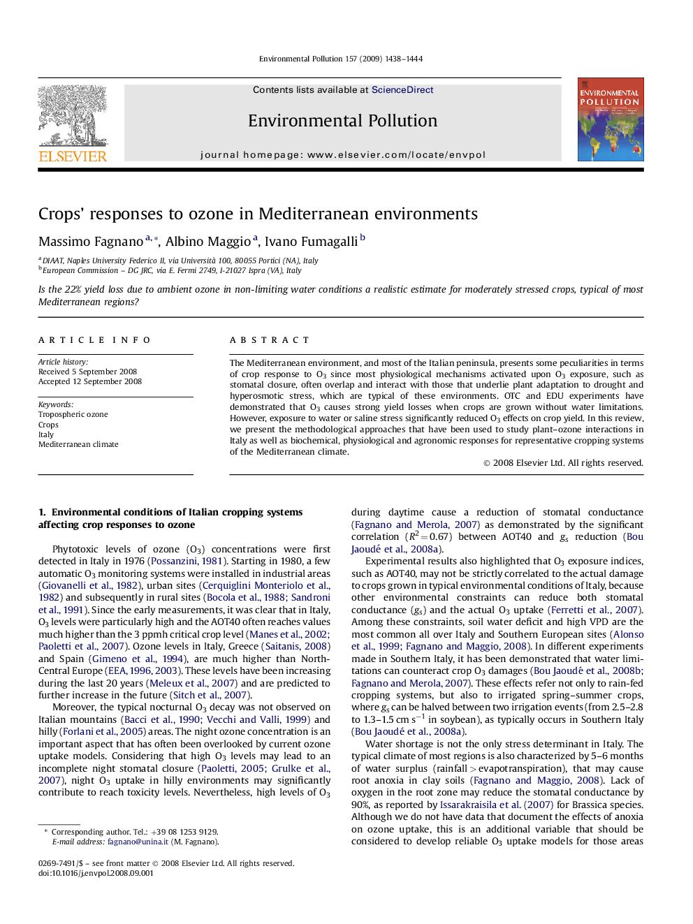 Crops' responses to ozone in Mediterranean environments