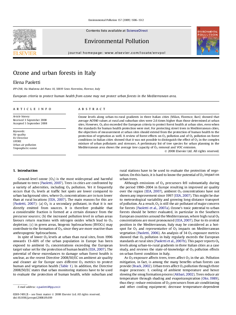 Ozone and urban forests in Italy