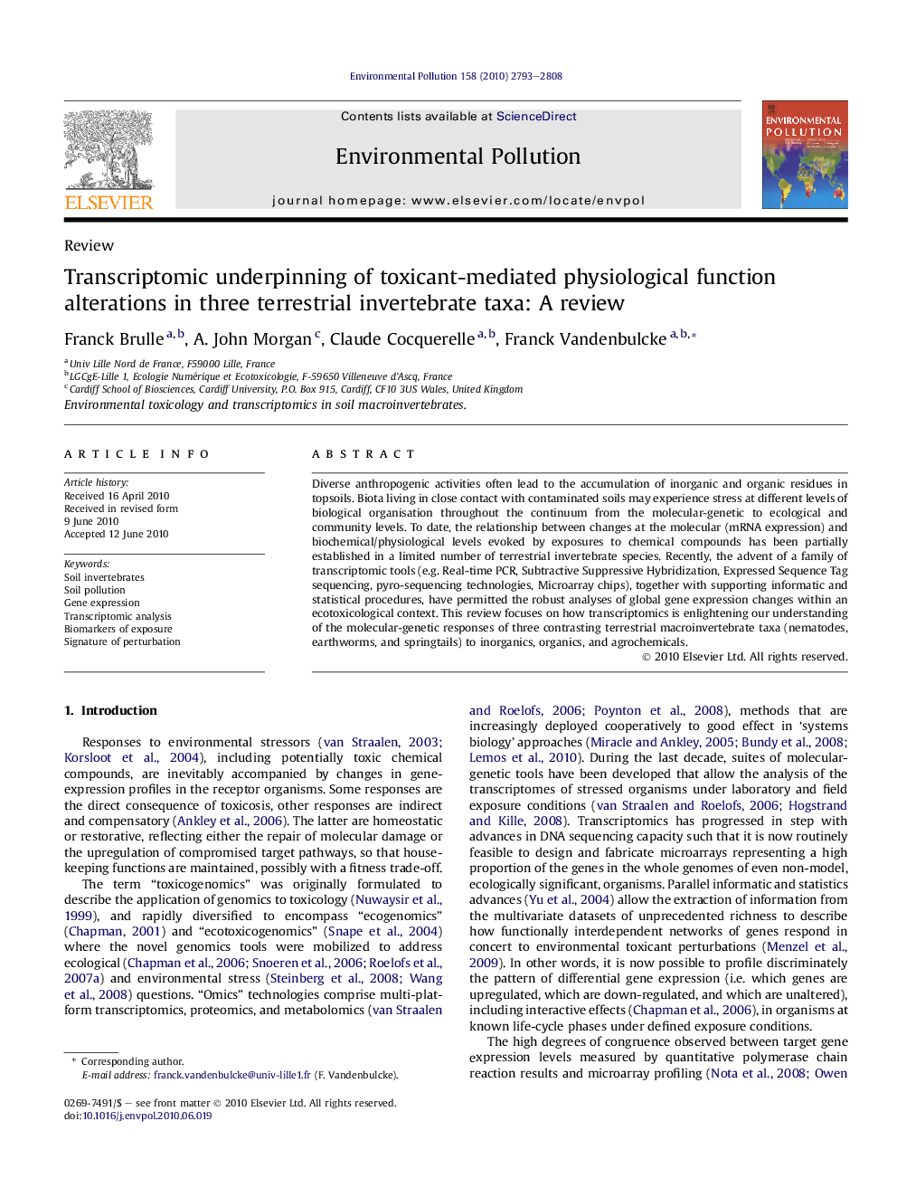 Transcriptomic underpinning of toxicant-mediated physiological function alterations in three terrestrial invertebrate taxa: A review