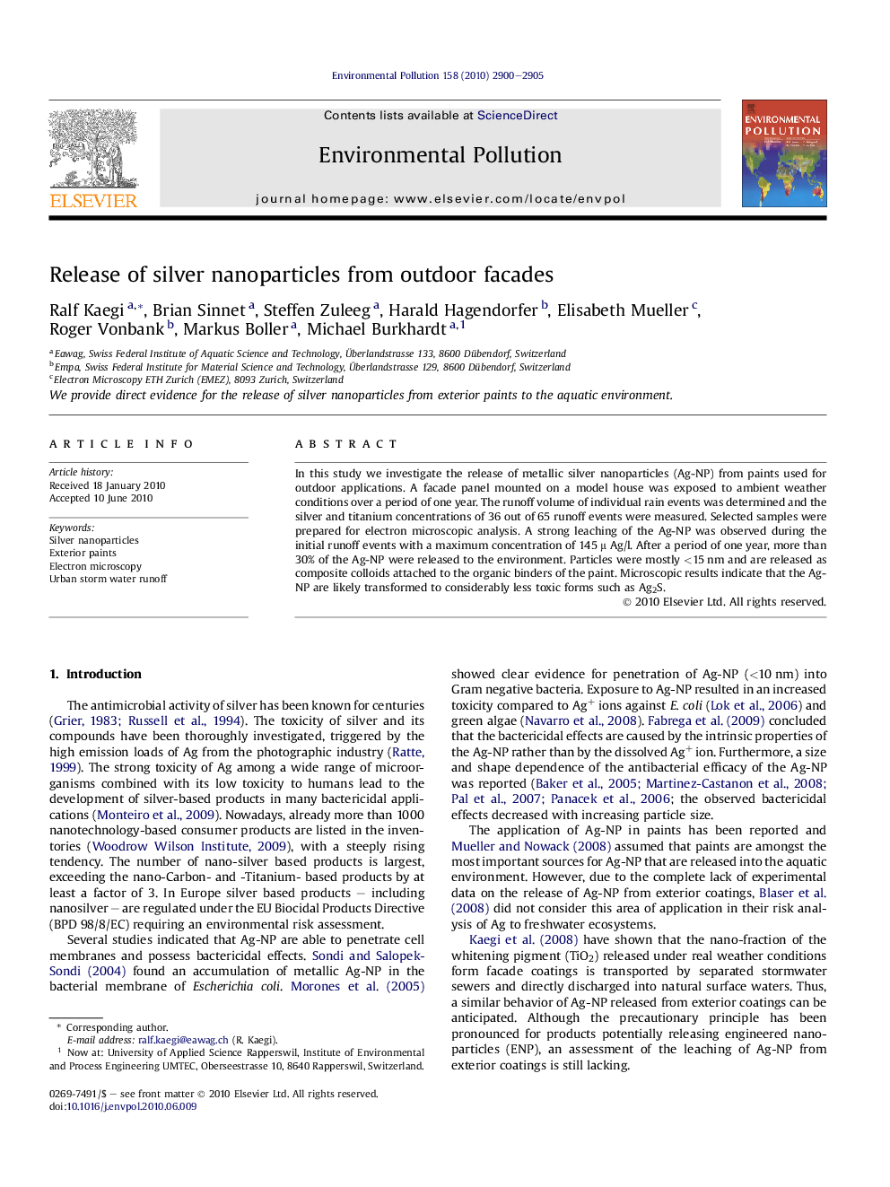 Release of silver nanoparticles from outdoor facades