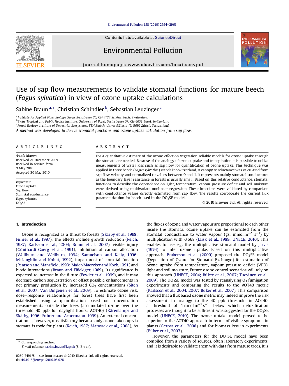 Use of sap flow measurements to validate stomatal functions for mature beech (Fagus sylvatica) in view of ozone uptake calculations