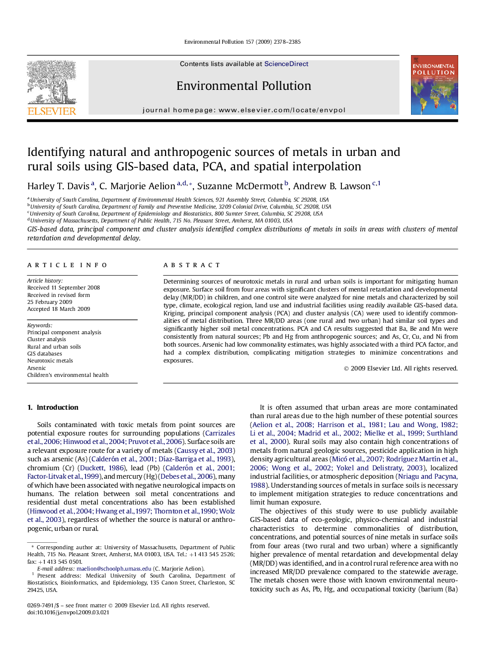 Identifying natural and anthropogenic sources of metals in urban and rural soils using GIS-based data, PCA, and spatial interpolation