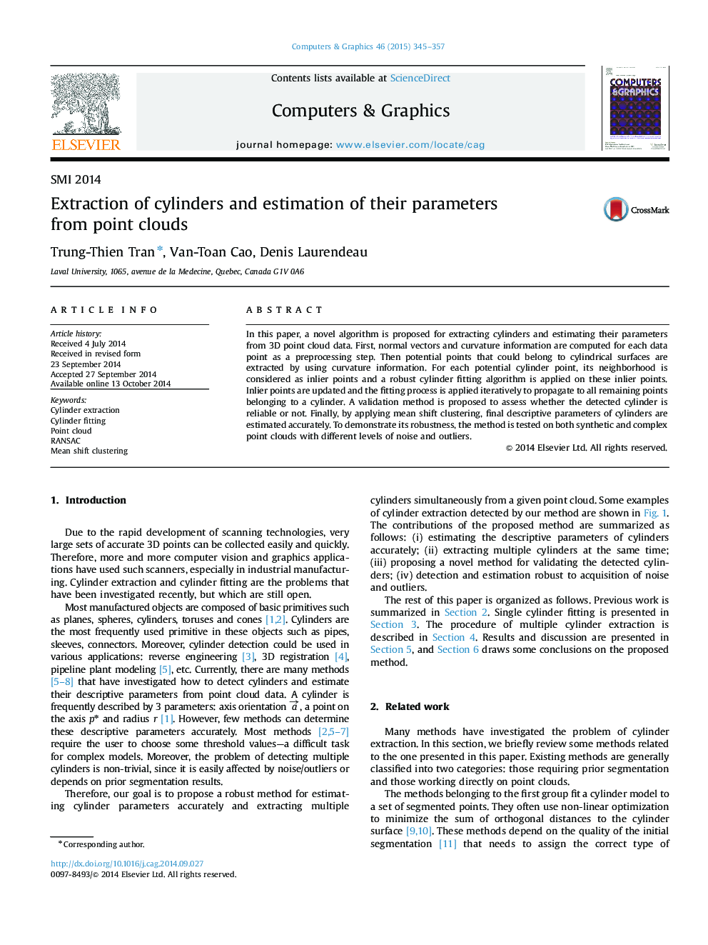 Extraction of cylinders and estimation of their parameters from point clouds