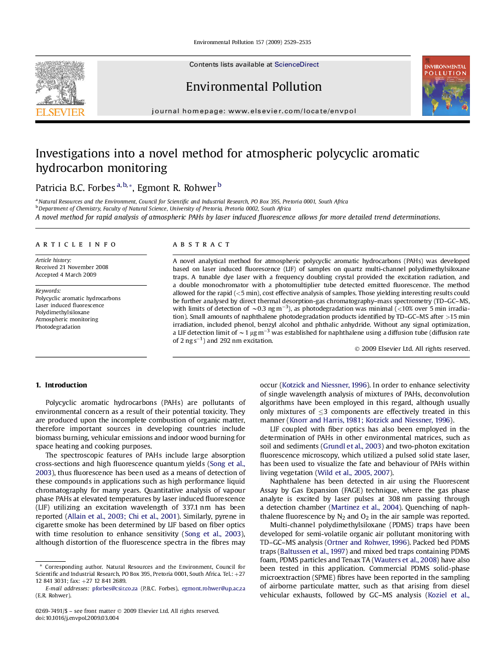 Investigations into a novel method for atmospheric polycyclic aromatic hydrocarbon monitoring