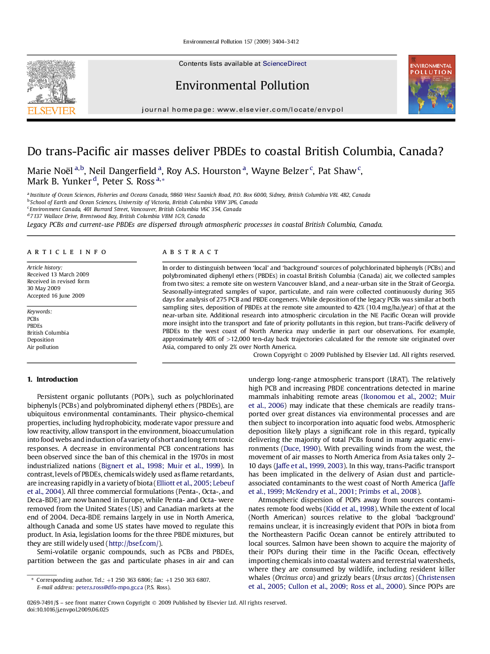 Do trans-Pacific air masses deliver PBDEs to coastal British Columbia, Canada?