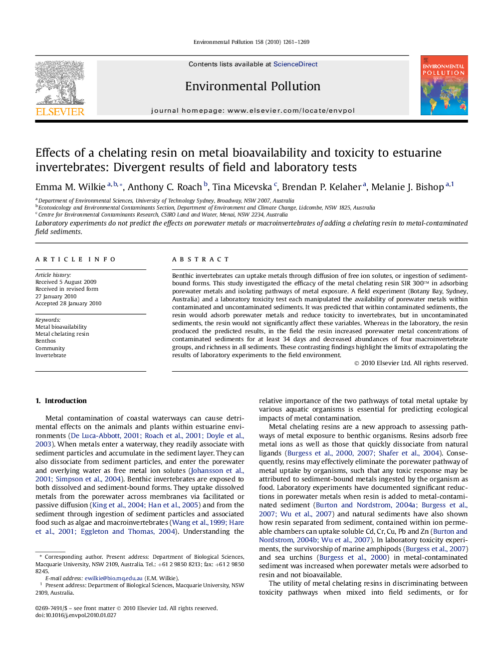 Effects of a chelating resin on metal bioavailability and toxicity to estuarine invertebrates: Divergent results of field and laboratory tests