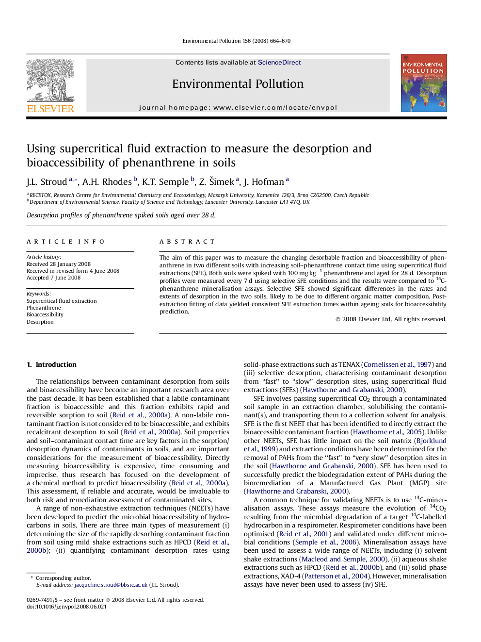 Using supercritical fluid extraction to measure the desorption and bioaccessibility of phenanthrene in soils