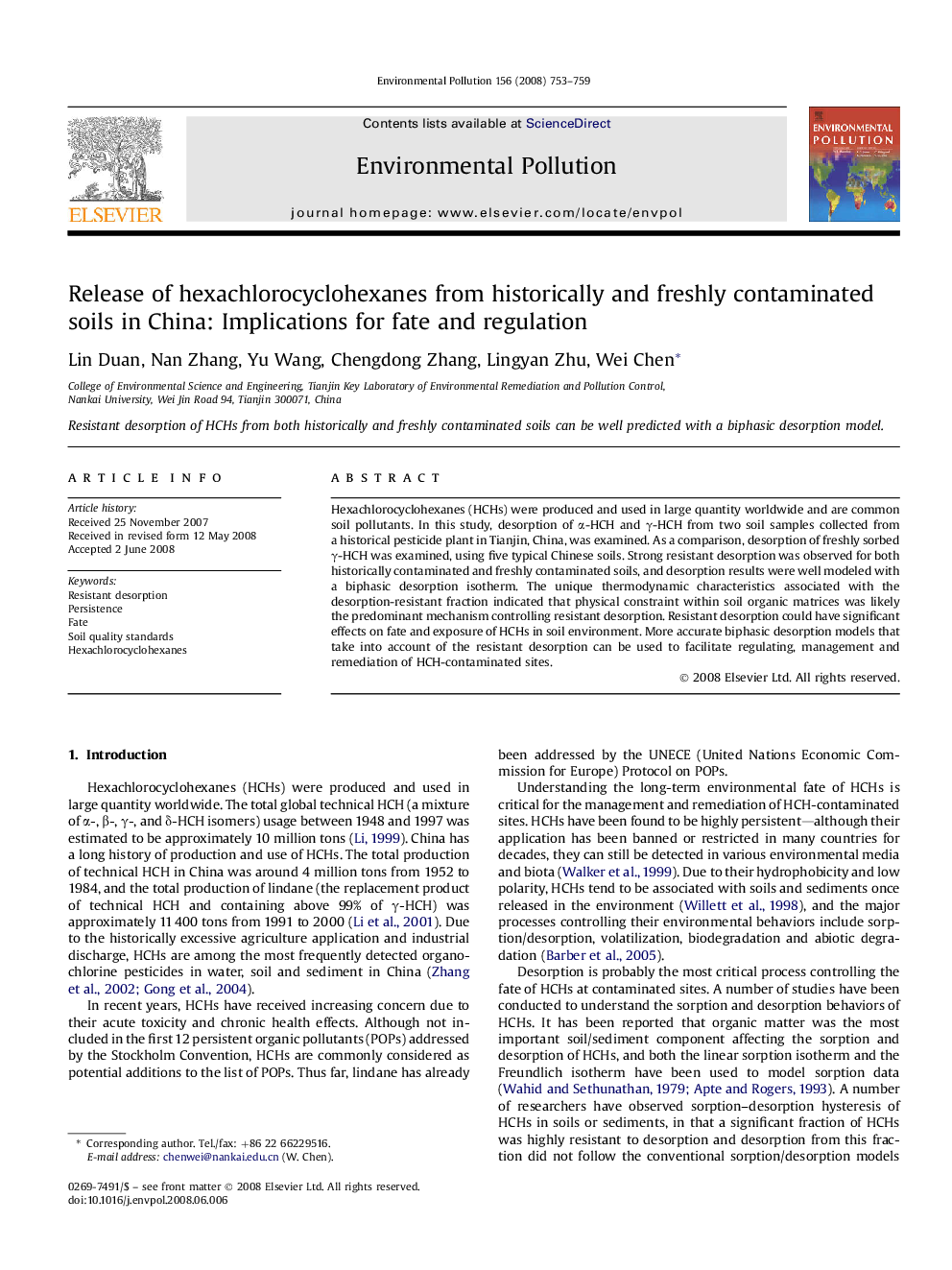 Release of hexachlorocyclohexanes from historically and freshly contaminated soils in China: Implications for fate and regulation