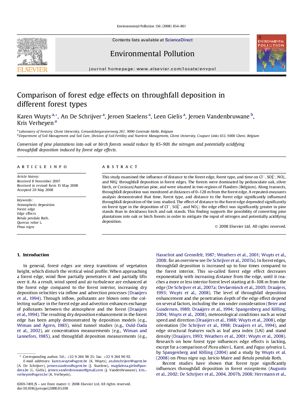 Comparison of forest edge effects on throughfall deposition in different forest types