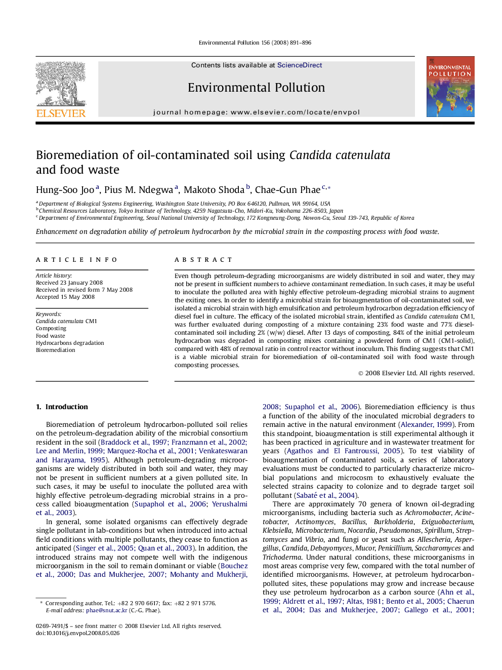 Bioremediation of oil-contaminated soil using Candida catenulata and food waste