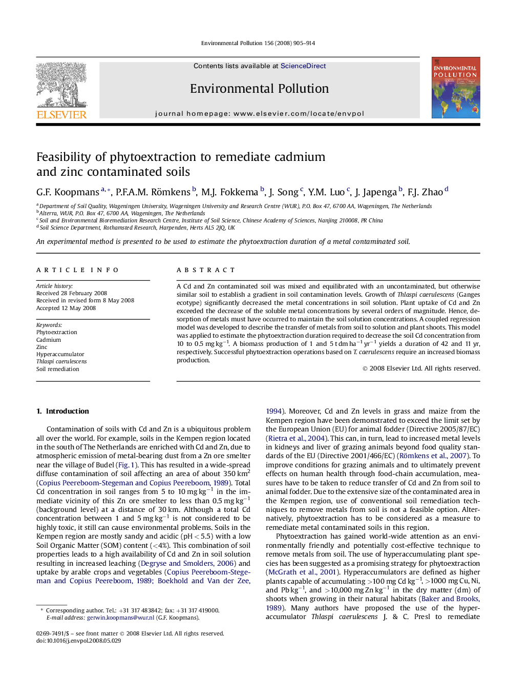 Feasibility of phytoextraction to remediate cadmium and zinc contaminated soils