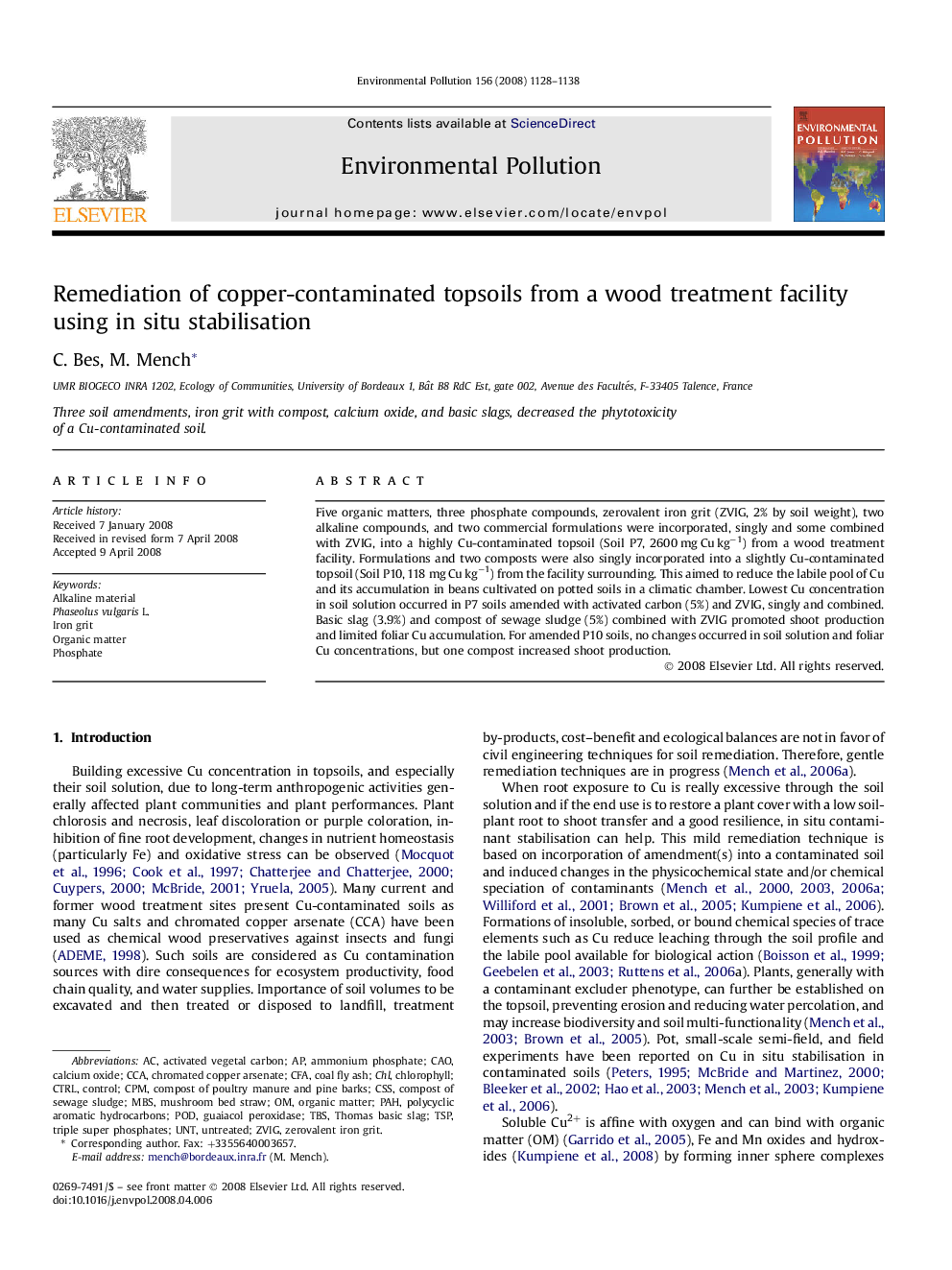 Remediation of copper-contaminated topsoils from a wood treatment facility using in situ stabilisation