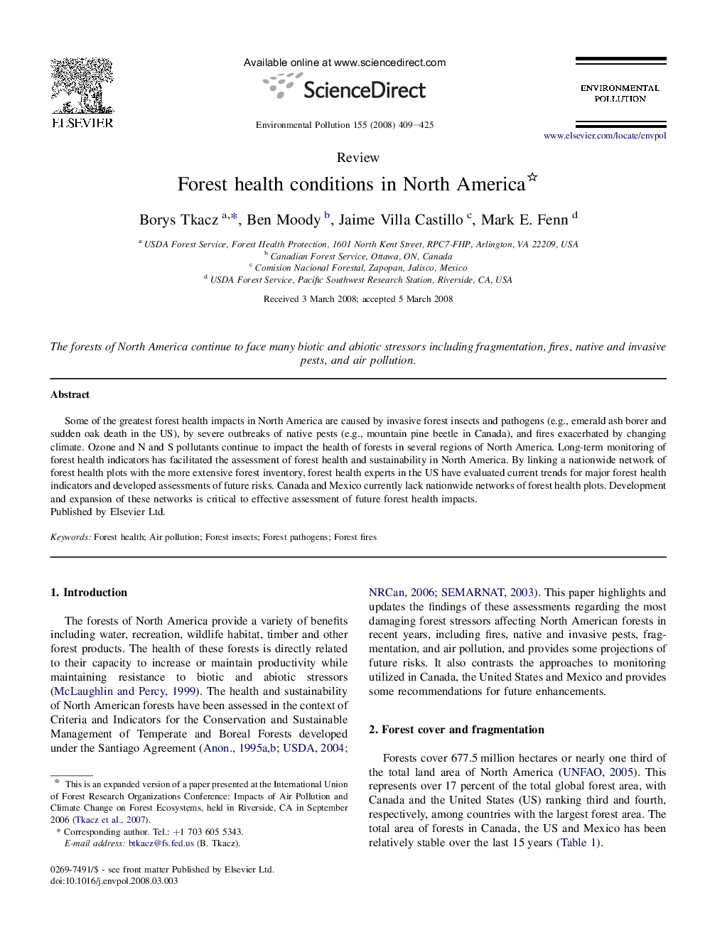 Forest health conditions in North America 