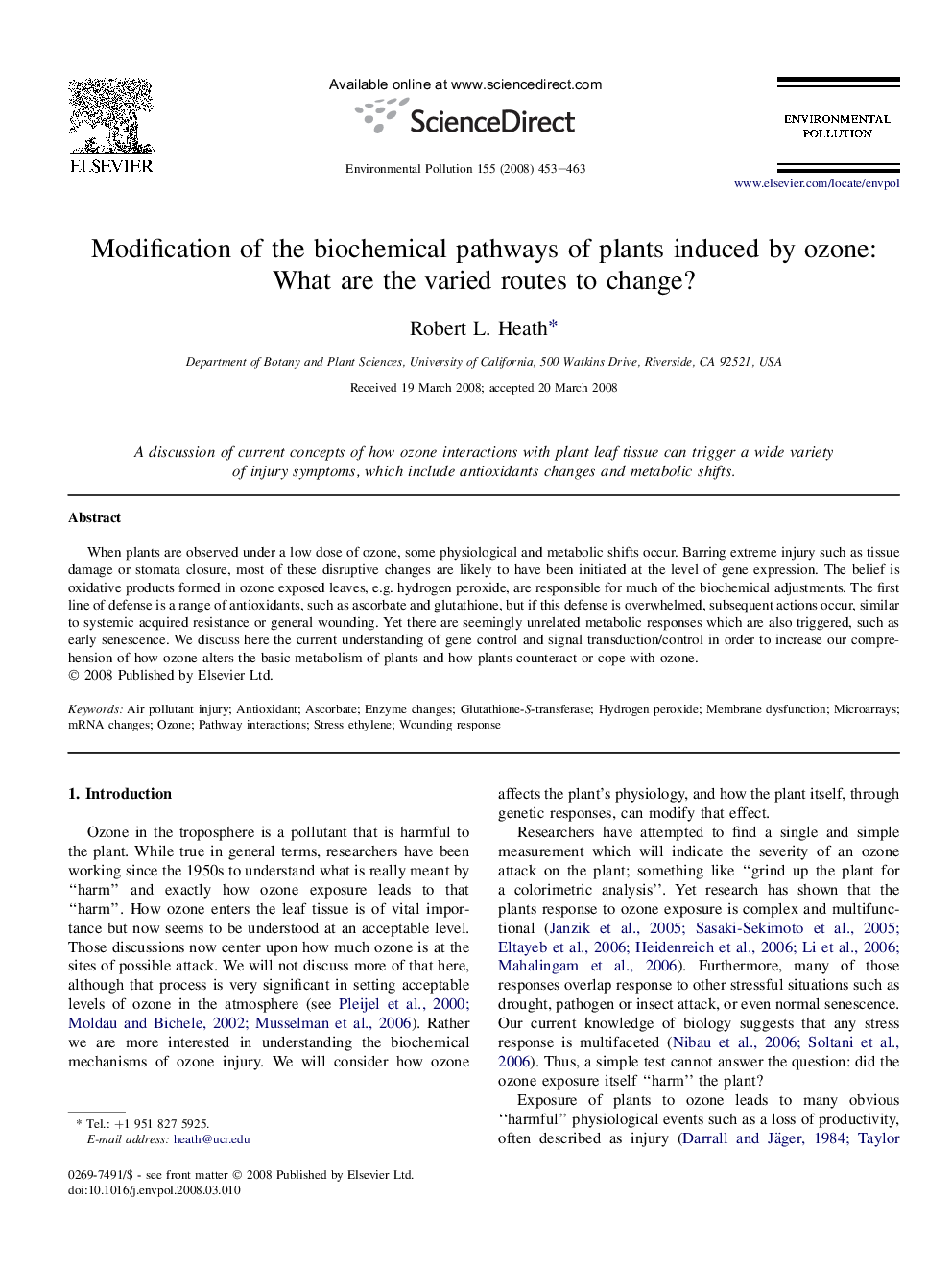 Modification of the biochemical pathways of plants induced by ozone: What are the varied routes to change?