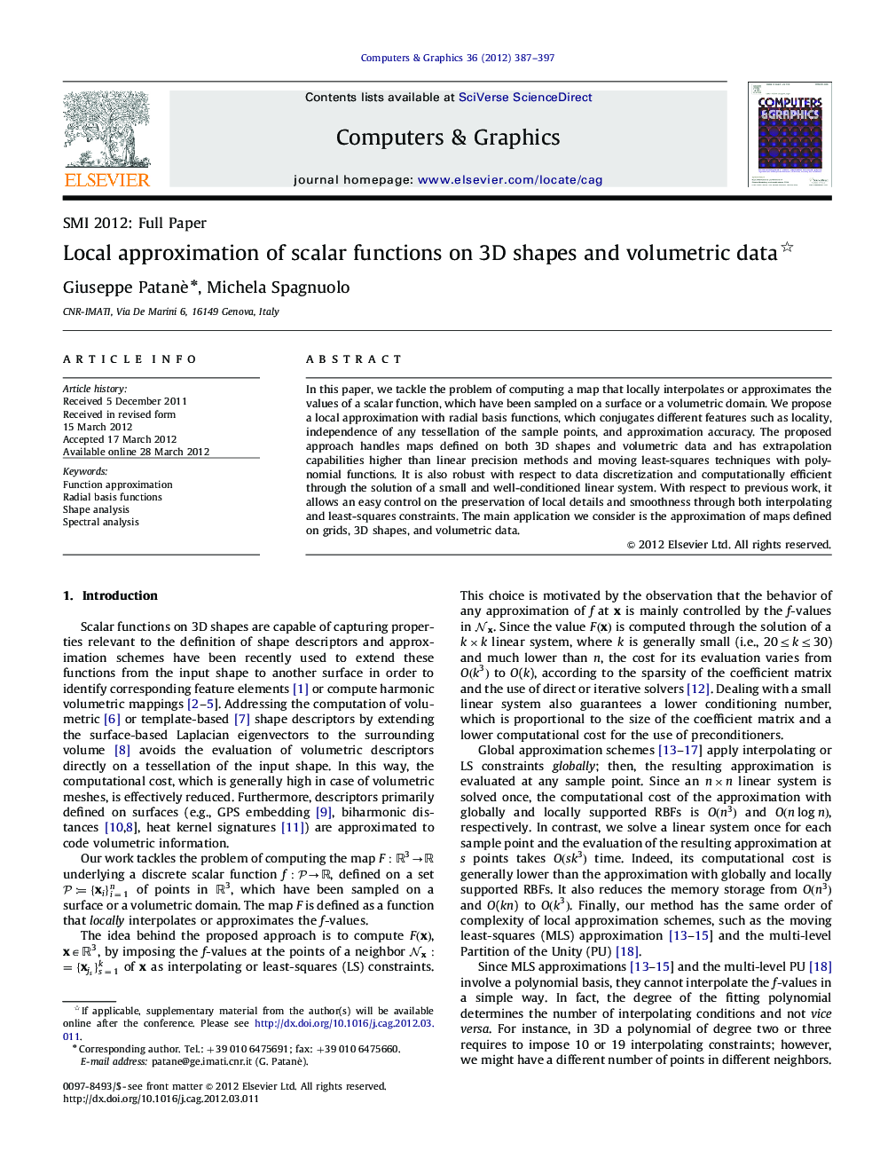 Local approximation of scalar functions on 3D shapes and volumetric data 