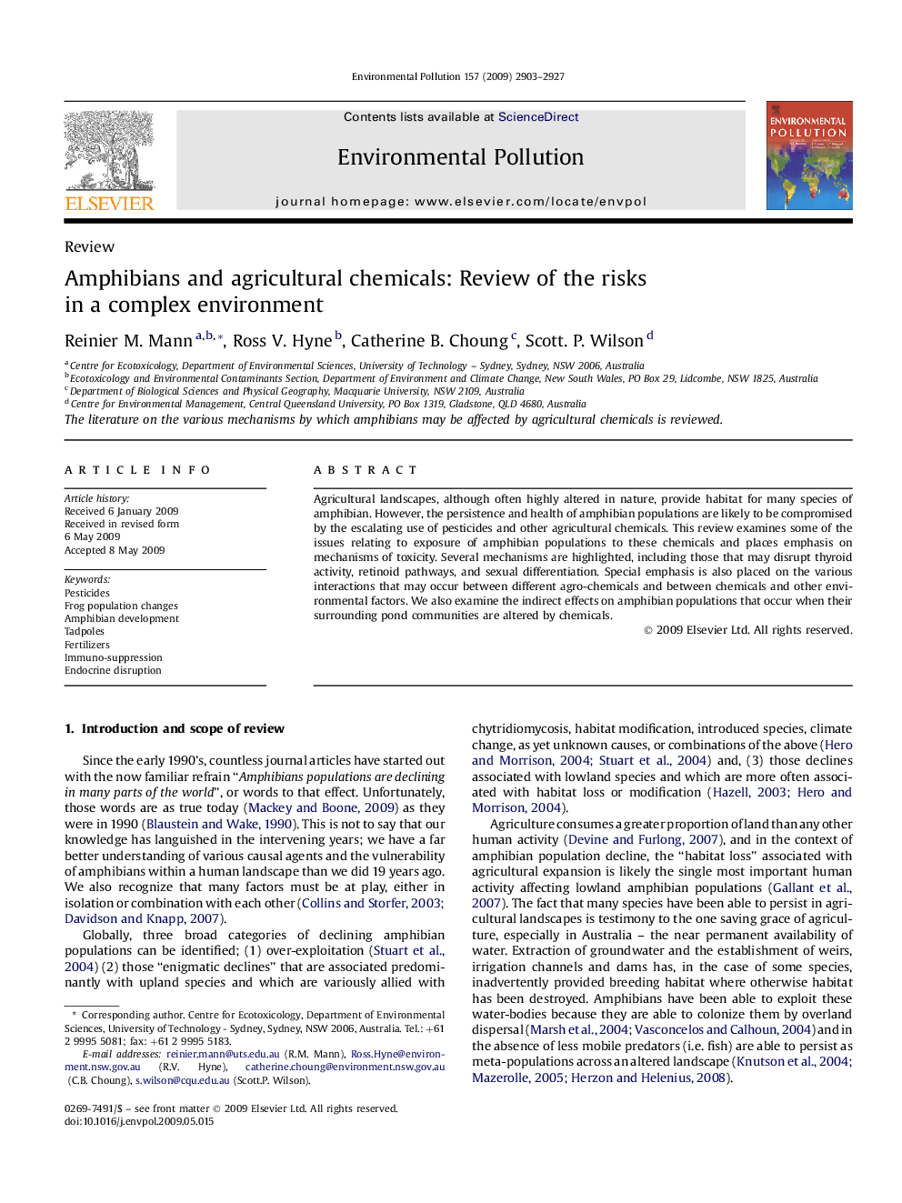 Amphibians and agricultural chemicals: Review of the risks in a complex environment