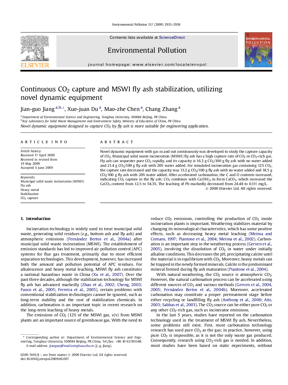 Continuous CO2 capture and MSWI fly ash stabilization, utilizing novel dynamic equipment