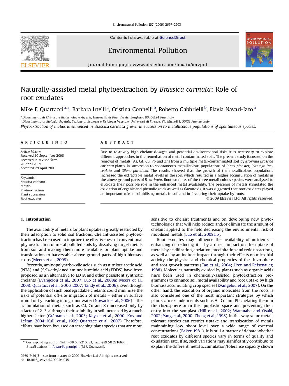 Naturally-assisted metal phytoextraction by Brassica carinata: Role ofroot exudates