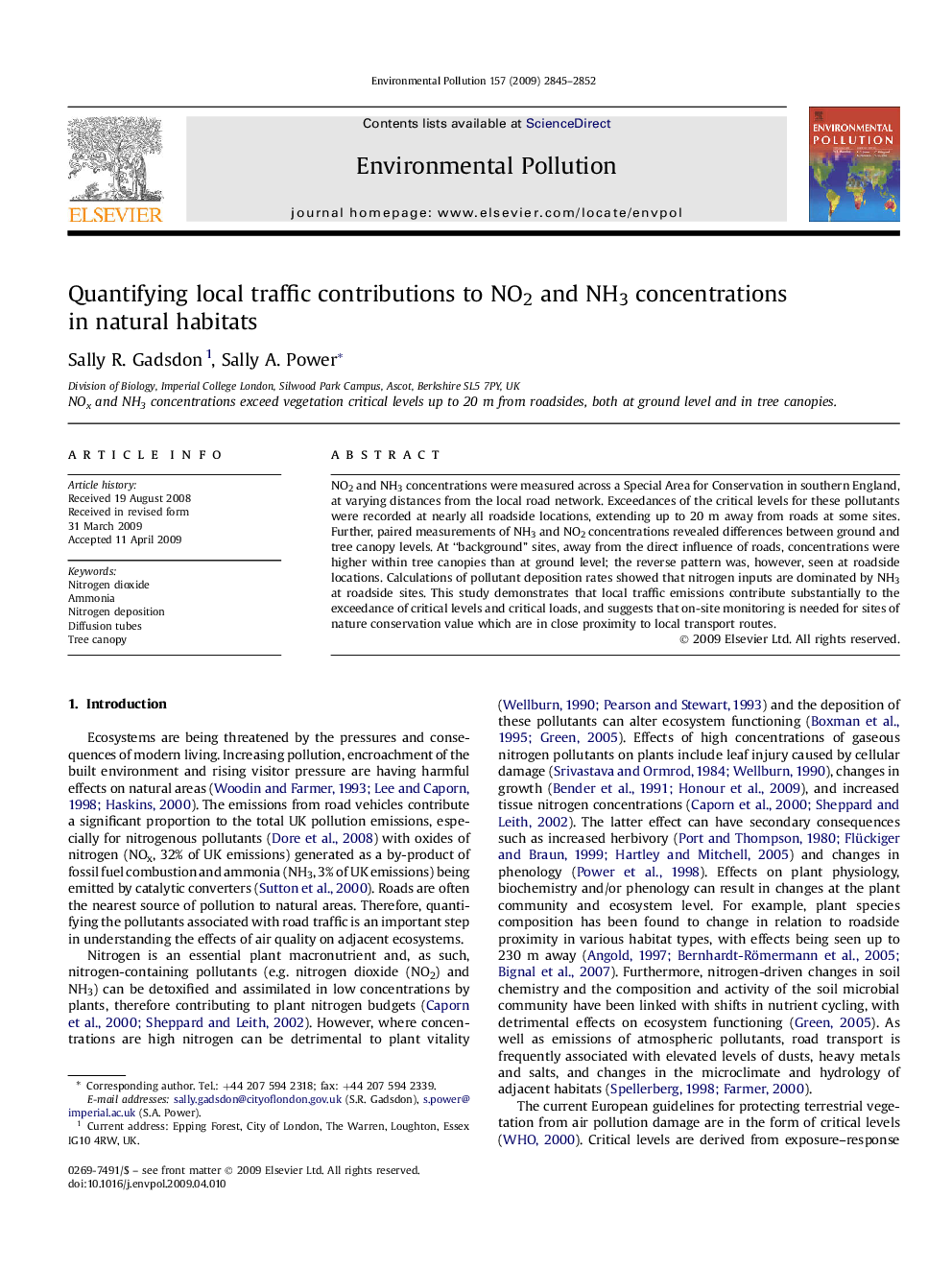 Quantifying local traffic contributions to NO2 and NH3 concentrations in natural habitats