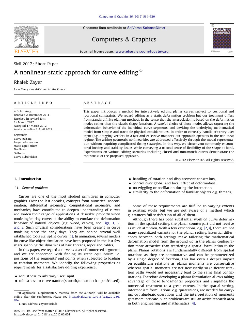 A nonlinear static approach for curve editing 