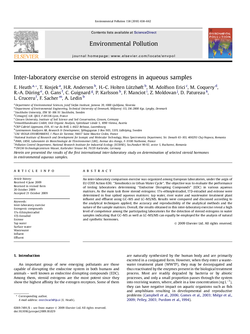 Inter-laboratory exercise on steroid estrogens in aqueous samples