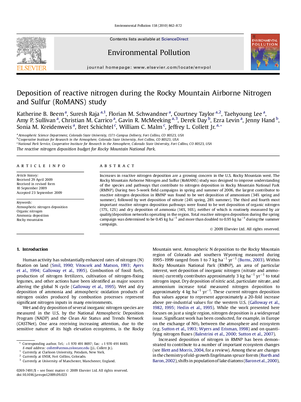 Deposition of reactive nitrogen during the Rocky Mountain Airborne Nitrogen and Sulfur (RoMANS) study