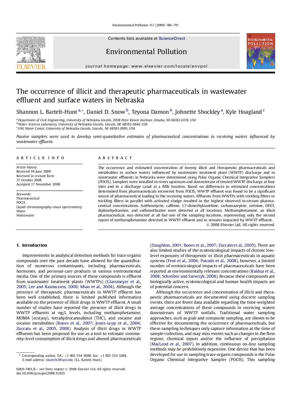 The occurrence of illicit and therapeutic pharmaceuticals in wastewater effluent and surface waters in Nebraska