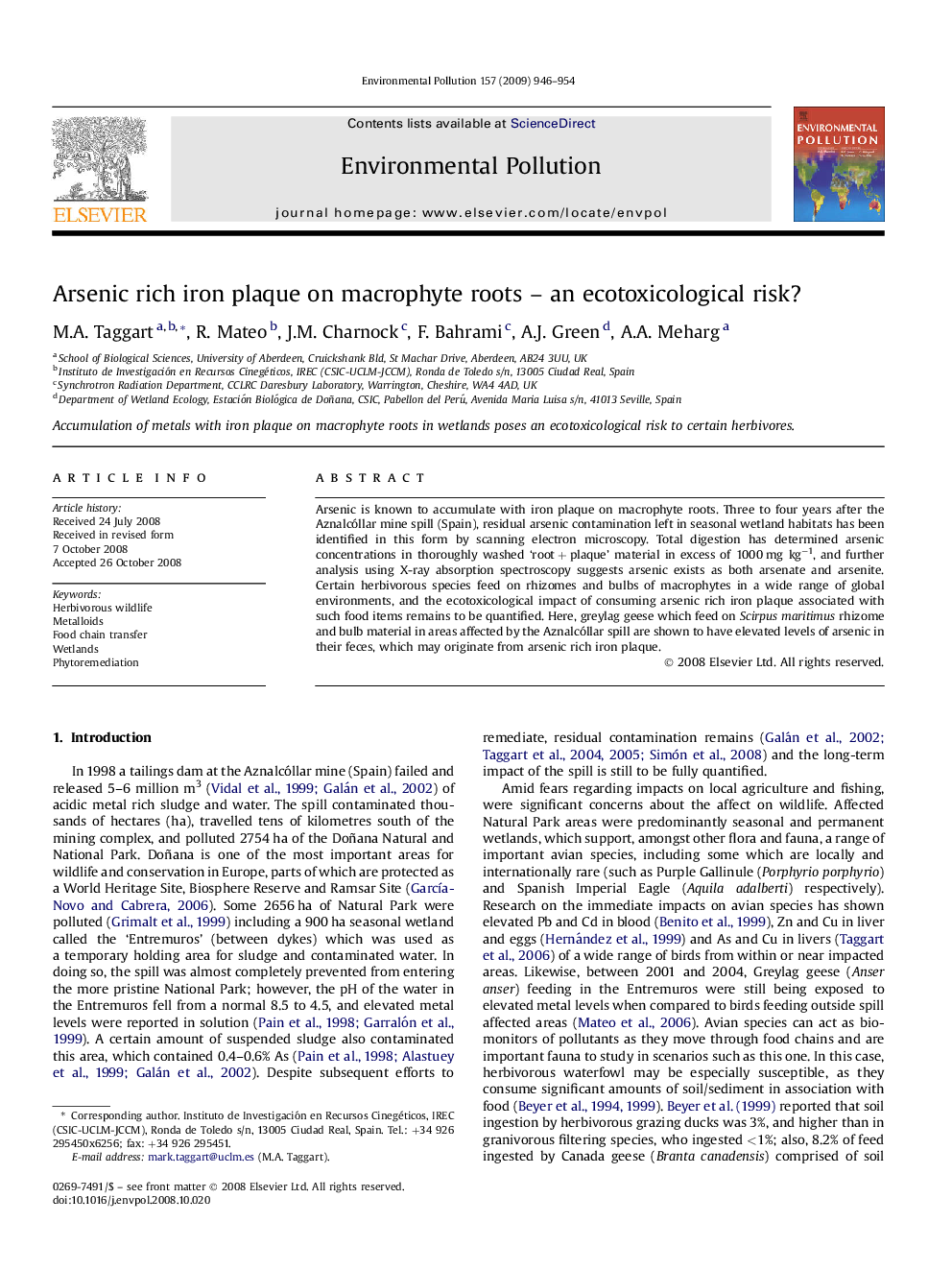 Arsenic rich iron plaque on macrophyte roots – an ecotoxicological risk?