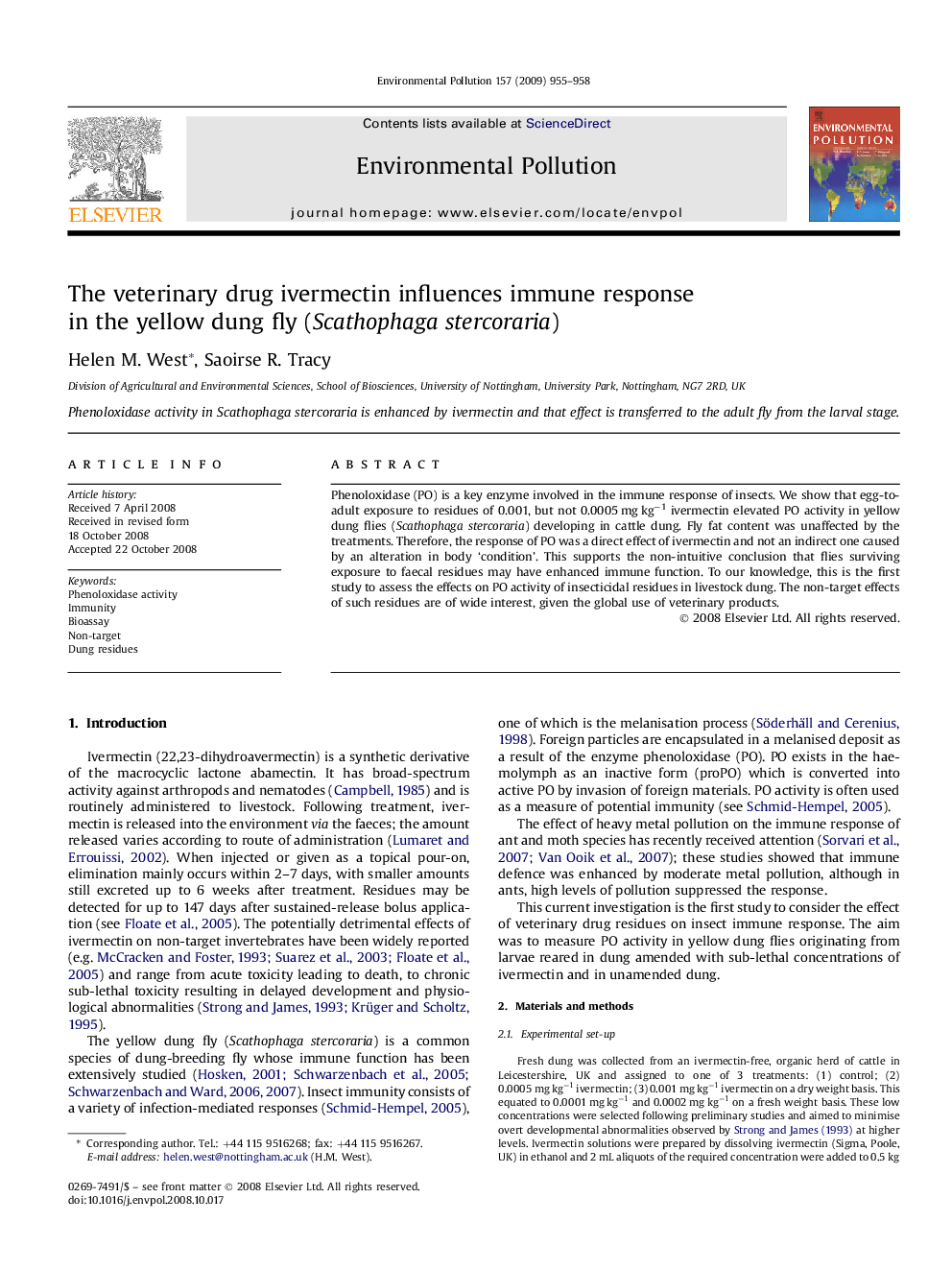 The veterinary drug ivermectin influences immune response in the yellow dung fly (Scathophaga stercoraria)