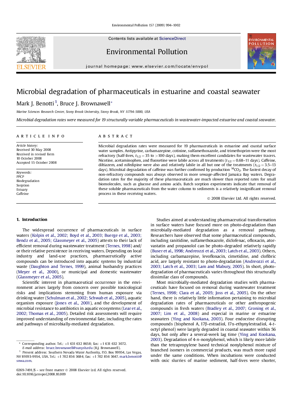 Microbial degradation of pharmaceuticals in estuarine and coastal seawater