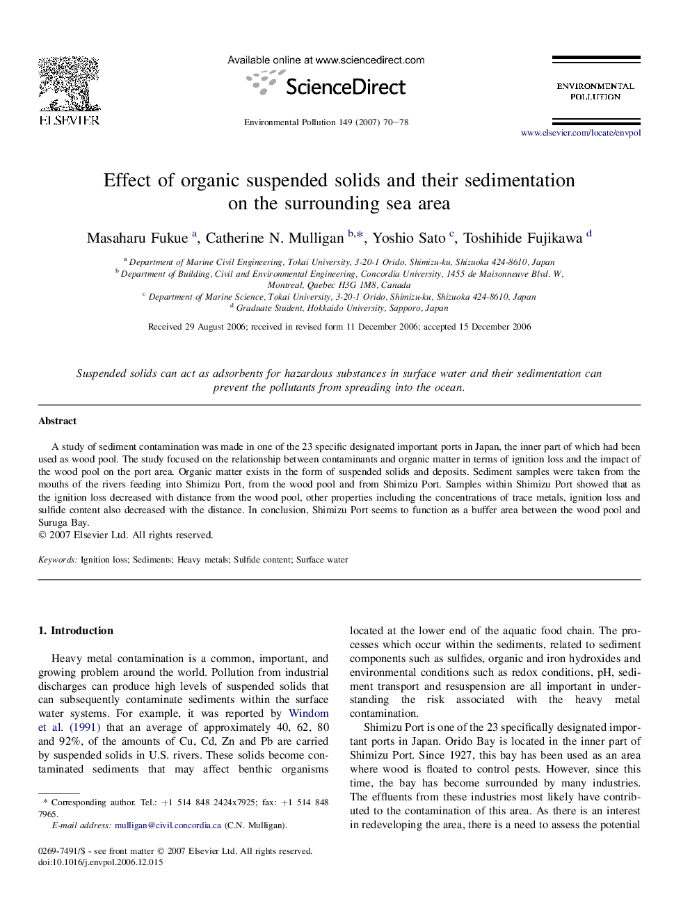 Effect of organic suspended solids and their sedimentation on the surrounding sea area