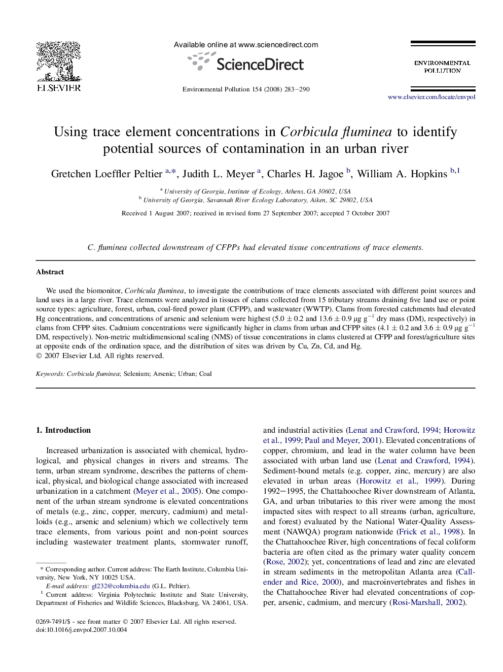 Using trace element concentrations in Corbicula fluminea to identify potential sources of contamination in an urban river