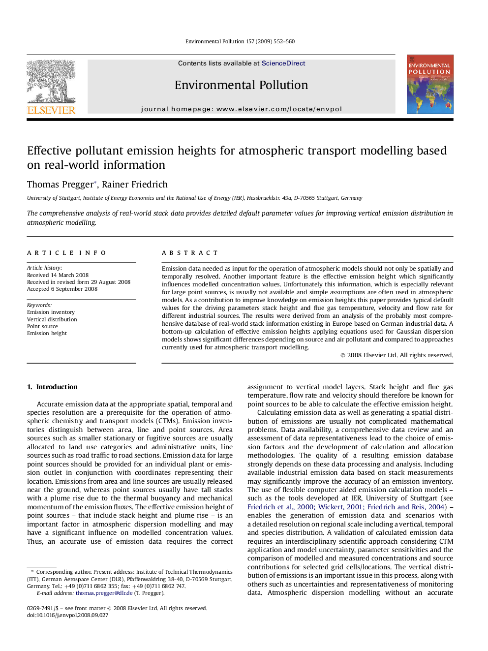 Effective pollutant emission heights for atmospheric transport modelling based on real-world information