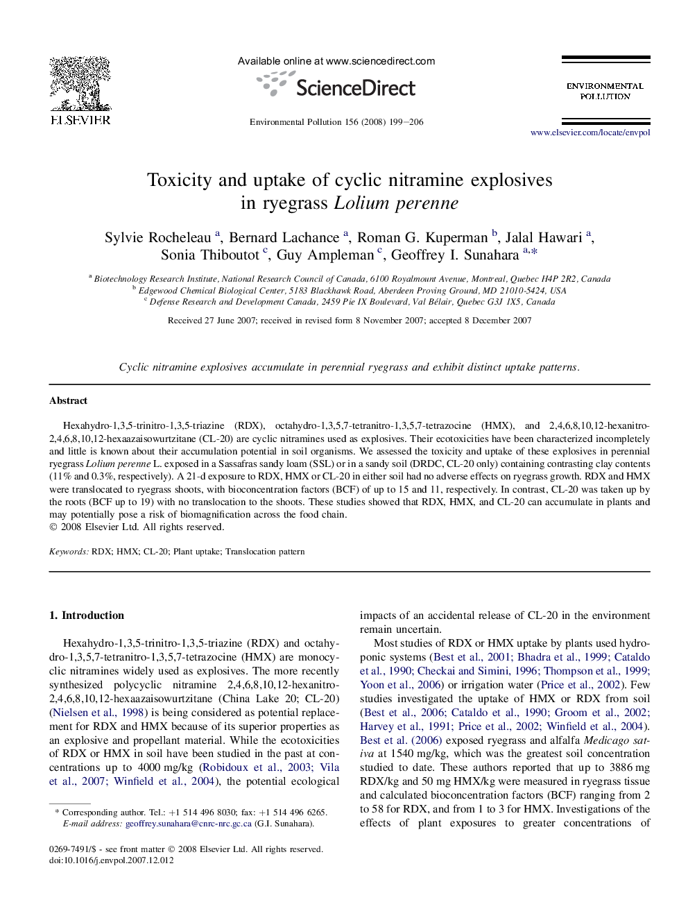 عکس صفحه اول مقاله: Toxicity and uptake of cyclic nitramine explosives in ryegrass Lolium perenne Toxicity and uptake of cyclic nitramine explosives in ryegrass Lolium perenne