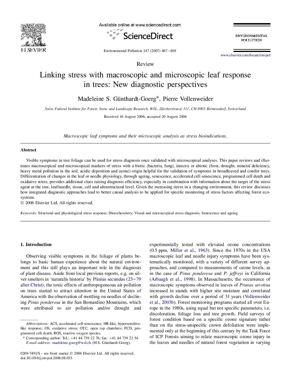 Linking stress with macroscopic and microscopic leaf response in trees: New diagnostic perspectives