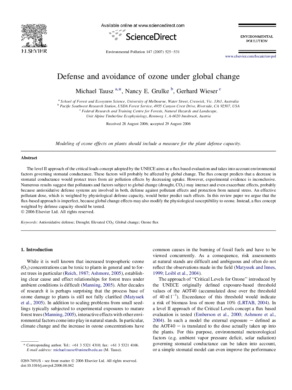 Defense and avoidance of ozone under global change