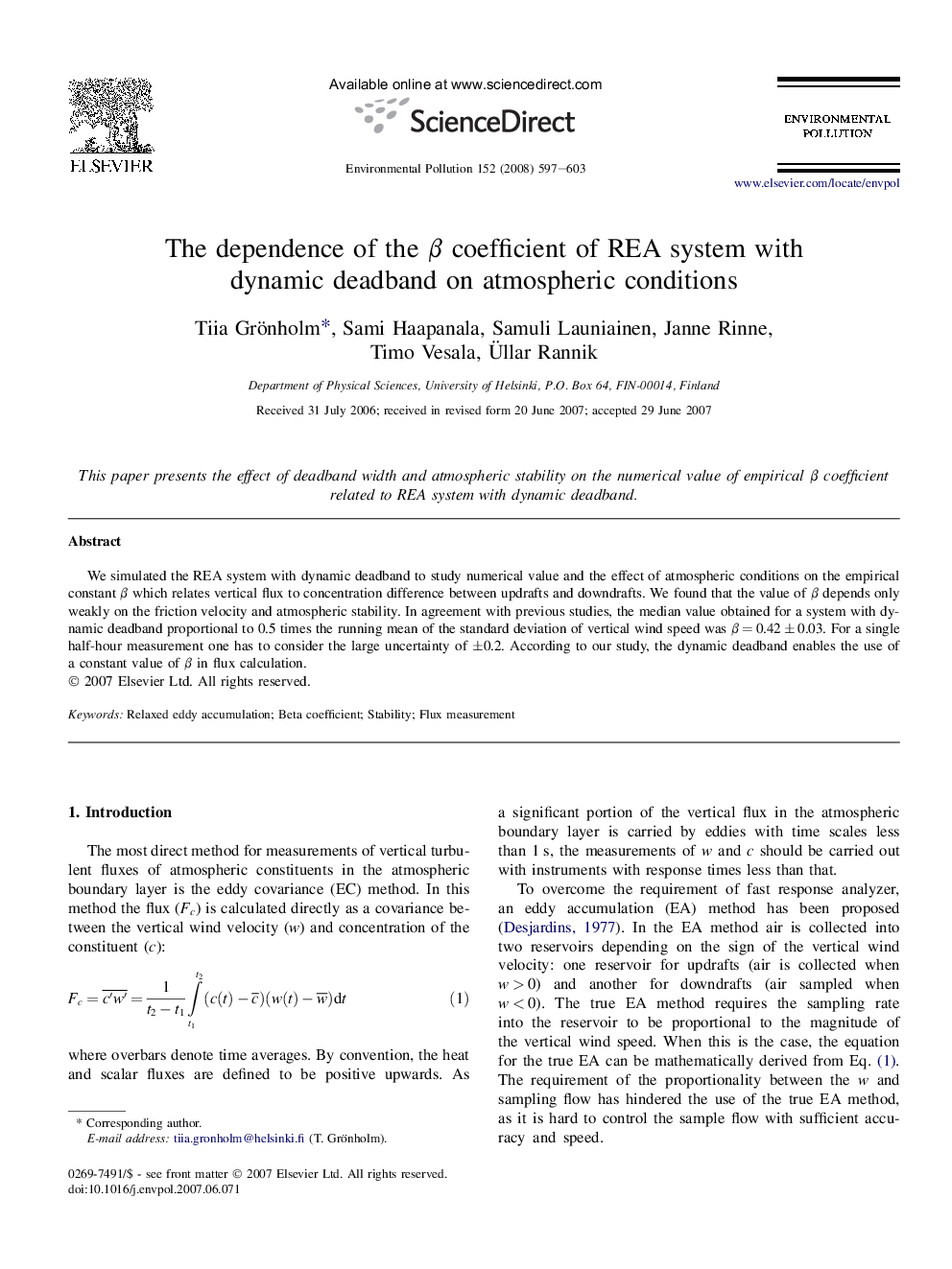 The dependence of the β coefficient of REA system with dynamic deadband on atmospheric conditions