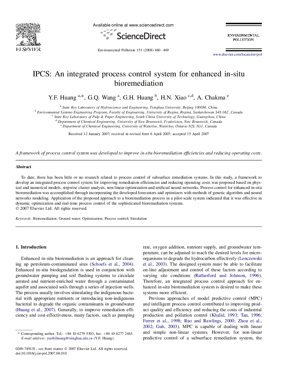 IPCS: An integrated process control system for enhanced in-situ bioremediation