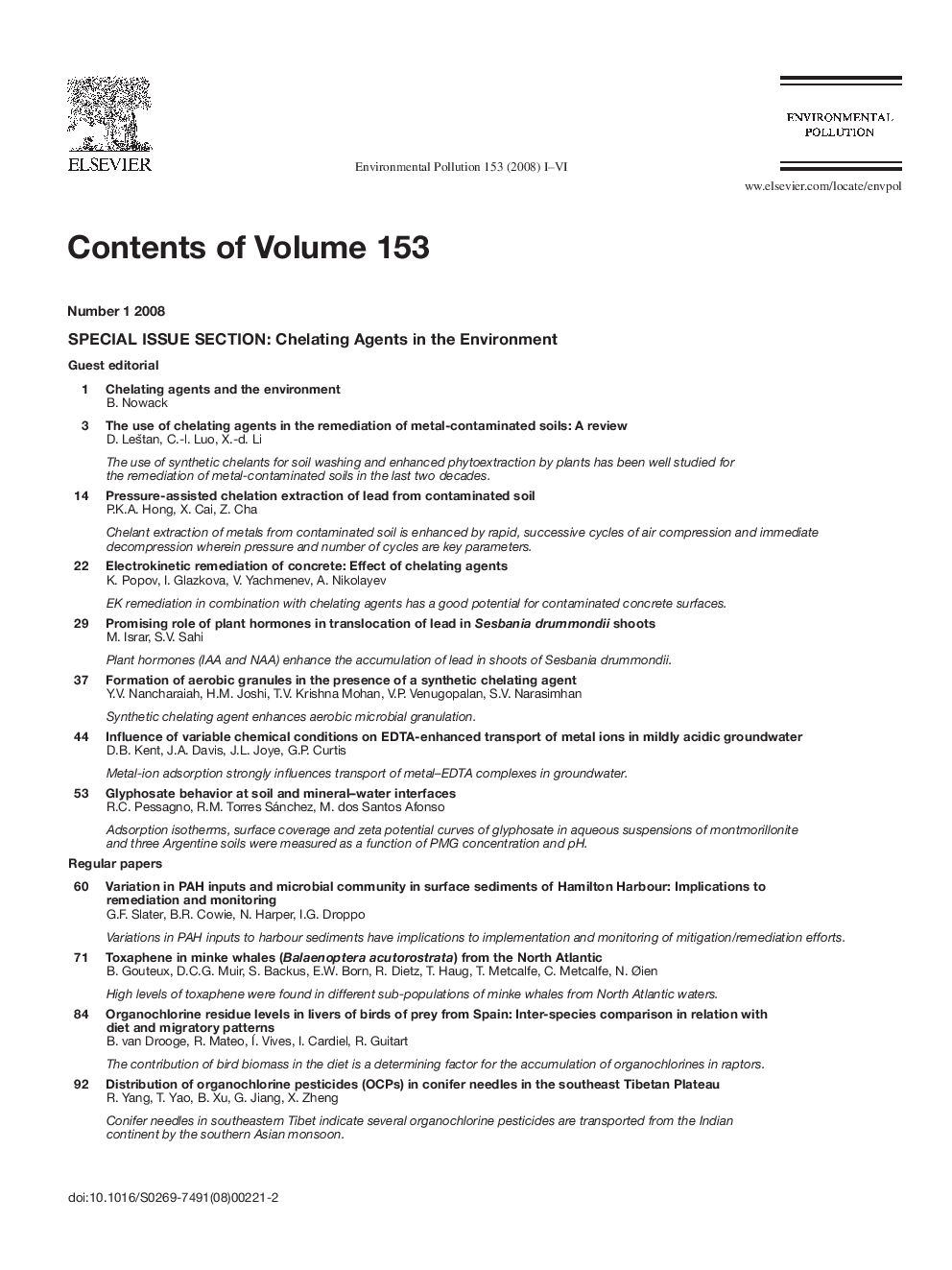 Contents of volume 153