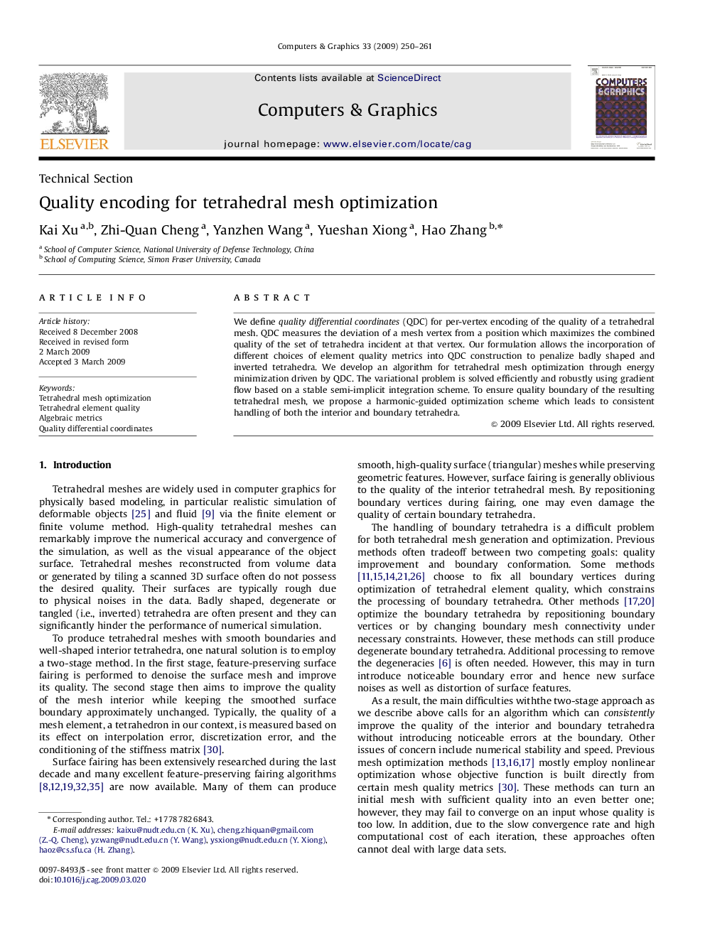 Quality encoding for tetrahedral mesh optimization