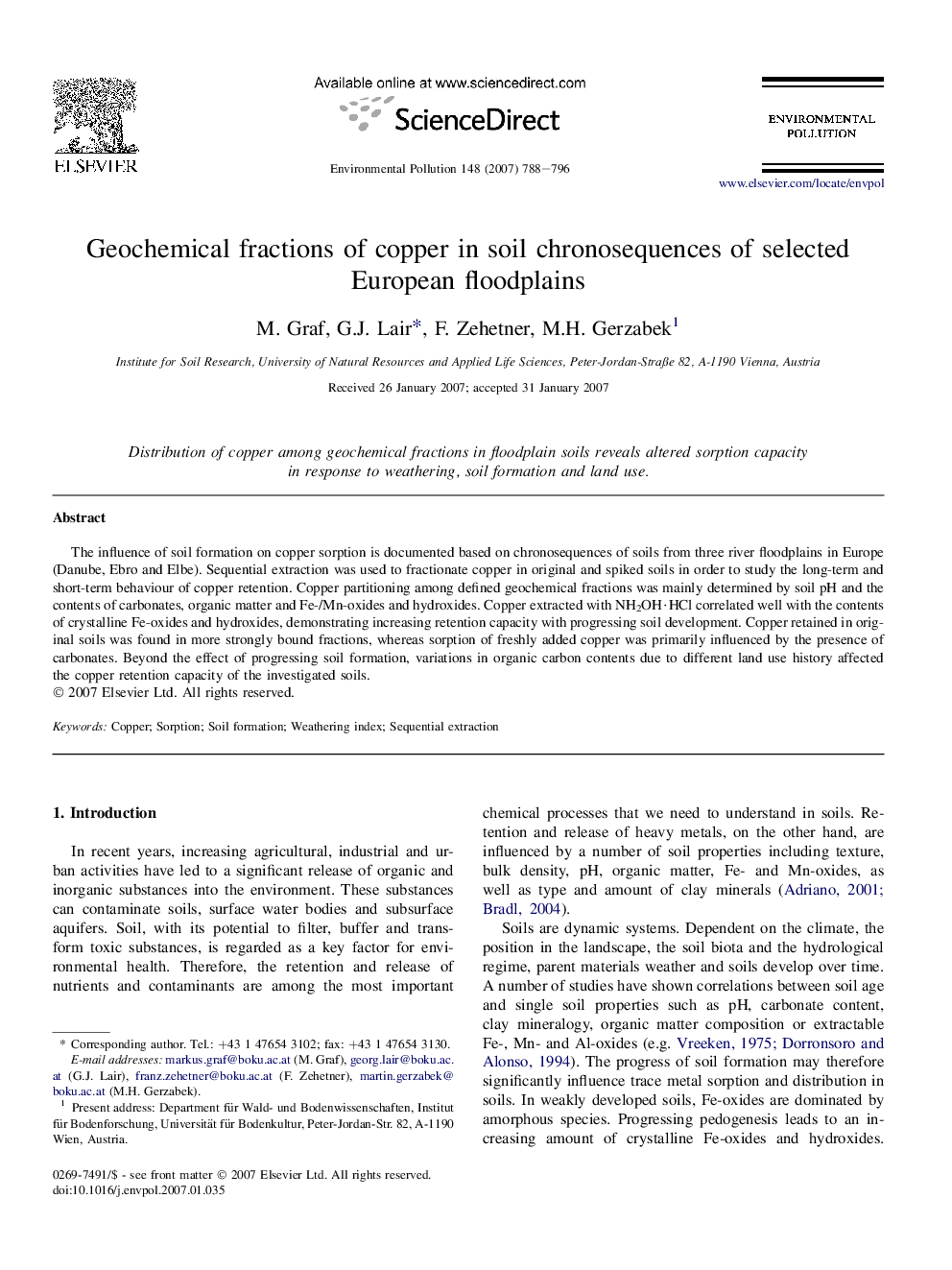 Geochemical fractions of copper in soil chronosequences of selected European floodplains